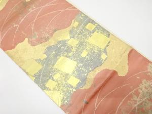 アンティーク　服部織物製　こはく錦　道長取りにのり散らし模様織り出し袋帯（材料）